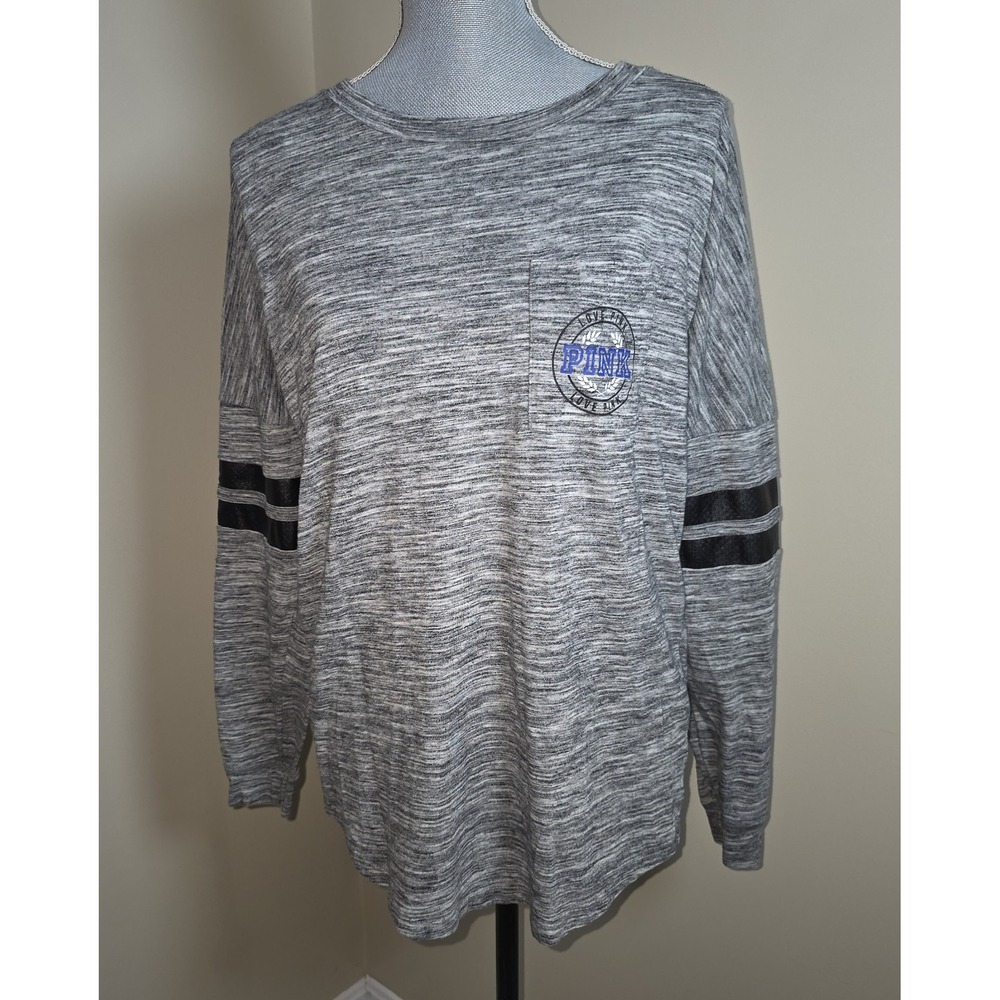 Victoria's Secret PINK Shirt‎ Gray Sz S Long Sleeve Pull On Casual Women